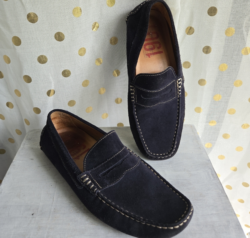 1901 Nordstrom Black Suede Leather Driving Loafer With Beige Stitching Size 10